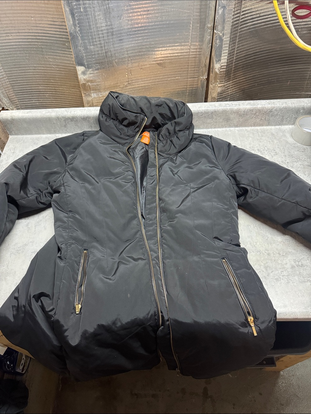 Joe Fresh Black Quilted Puffer Jacket with Gold-Zip Accents